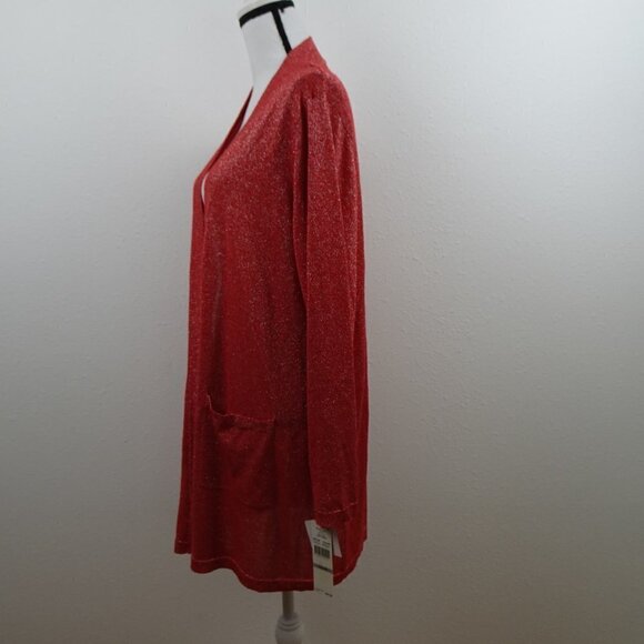 Ruby Rd Cardigan Sweater Women's Plus Size 1X Red Silver Sparkle Long Kimono - Picture 6 of 9